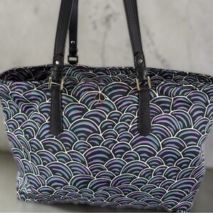 Kate Spade Nylon Zip Tote Lilac Emerald Scallop Print Travel Shoulder Bag